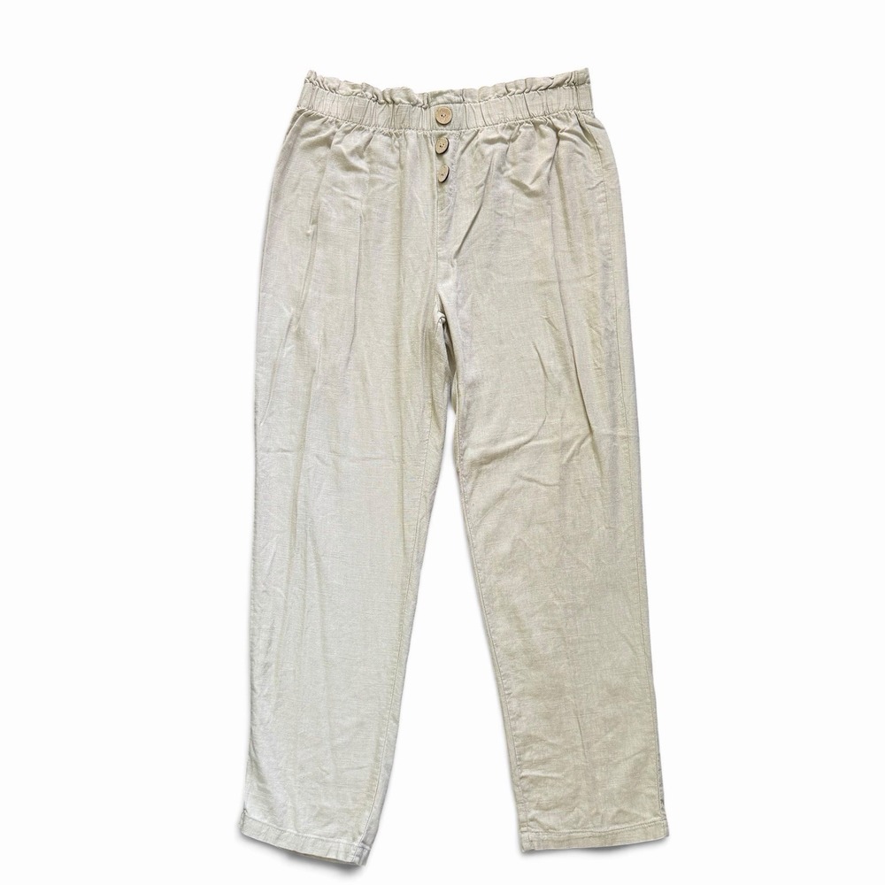 Como Vintage Pants Womens M Beige Linen Blend Ankle Straight Leg Boho Coastal
